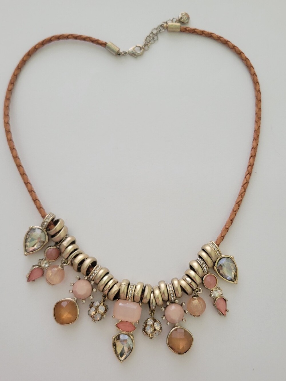 Ann Taylor Loft Dangle Charms Leather Statement Necklace Contemporary Bib Choker - Picture 4 of 9